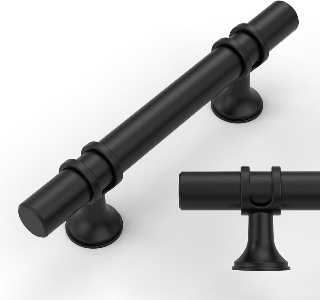 Amerdeco 10 Pack Matte Black Cabinet Pulls 3 Inch(76MM) Hole Centers Kitchen Cabinet Handles Cabinets Hardware Drawer Pulls ZH0058