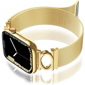2 x Magnetic Mesh Metal Band Compatible with Apple Watch 10, Dressy C Shaped Buckle Milanese Bracelet Stainless Steel Adjustable Strap Replacement for Apple Ultra Series 9/8/7/6/5/4/3/2/1/SE Women Men