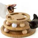 Cat Ball Track Toy with Puzzle Top, Wooden Cat Toys for Indoor Cats with Spinning Balls, Interactive Large Cat Ball Tower for Kitten Exercise, Mental, and Physical