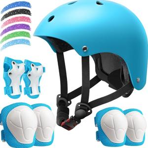 Kids Bike Helmet Set, Adjustable Helmet for Ages 235814 Year Boys Girls, Toddler Pad Set with Knee and Elbow Pads for Bike, Roller, Skating, Scooter, Longboard and More Sports, 6 Color, suit for 8-14y / M