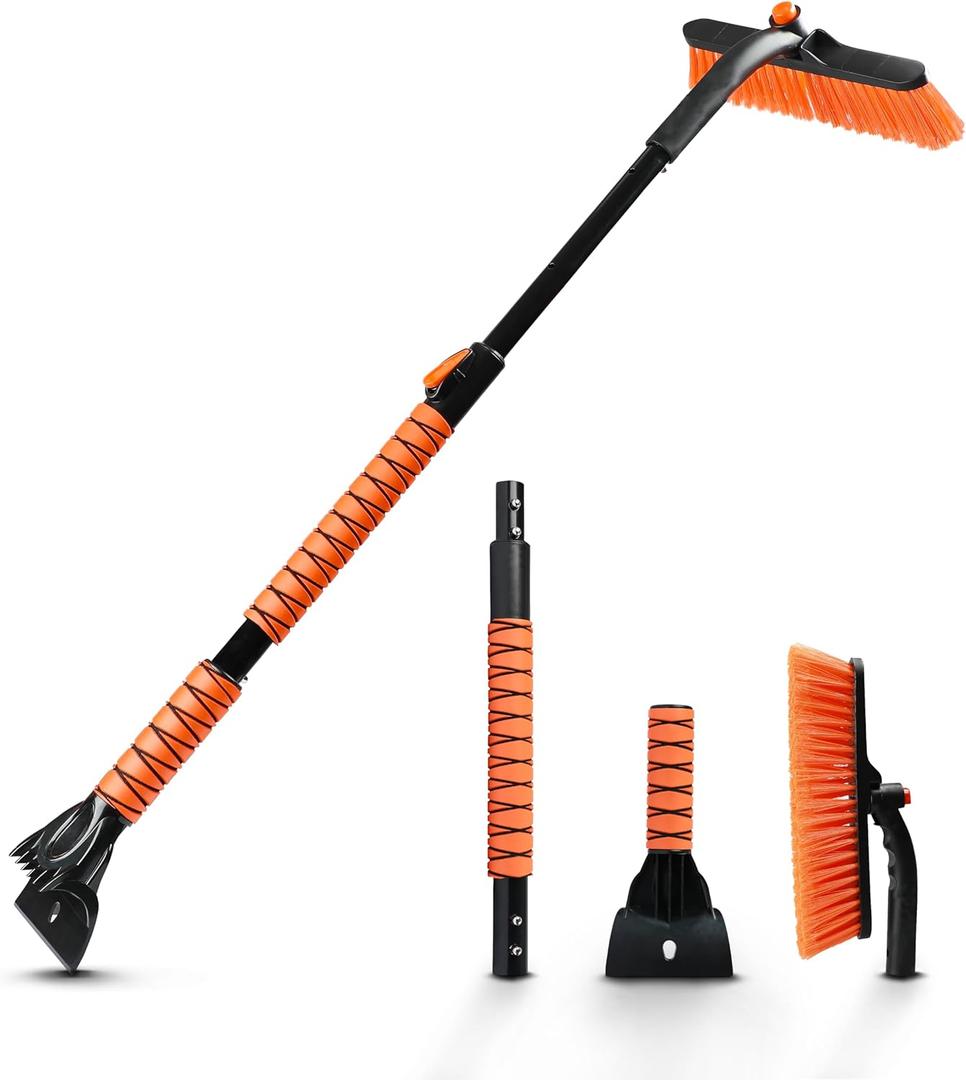 EcoNour 44.7" 3 in 1 Snow Brush for SUV, 360 Pivoting Extendable Long Snow Brush for Car, Snow and Ice Scrapers for Windshield with Ergonomic Foam Grip for Car Truck SUV, Winter Car Accessories