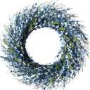 26 Inch Spring Wreaths for Front Door, Large Artificial Forsythia Flowers Wreath, Spring Summer Floral Wreath All Season for Home, Wall, Window, Porch, Wedding, Farmhouse Decor (Blue)