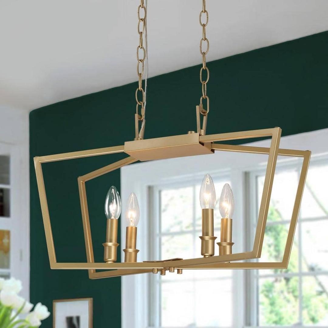 KSANA Gold Chandeliers 4-Light Modern Chandelier Light Fixture Adjustable Hanging Height Chandelier for Dining Room, Kitchen Island, Living Room