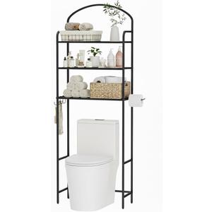 3 Tier Over The Toilet Storage Rack, Bathroom Organizer
Toilet Storage with 4 Hooks & Paper Holder, Space-Saving, Freestanding Bathroom Shelf, Metal, Black