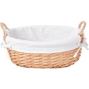 YRMT Wicker Empty Gift Basket to Fill, Wicker Storage Basket with Liner for Organizing Shelves Holiday Present Basket with Handles, Large 15" x 10.6" x 7.3"