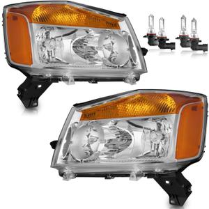 Headlights for 2004-2015 Nissan Titan, 2005-2007 Armada OEM Headlamp Replacement, High/Low Beam W/Bulbs, Driver & Passenger Side