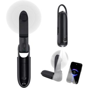 Digibond Handheld Mini Fan Rechargeable Battery Powered 3000mAh 6in1 Bullet Shape Portable Personal Fan 3 Speed with Flashlight (Black)