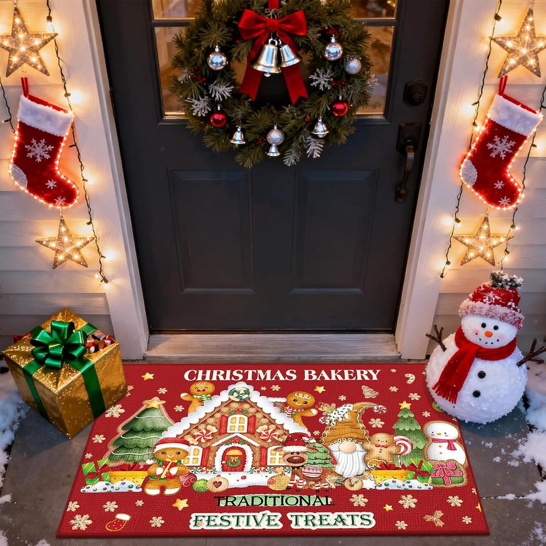 Christmas Door Mat 2 x 3 Feet Christmas Entryway Rug Non-Slip Washable Area Rugs Kitchen Bathroom Floor Mats Indoor Carpet Soft Throw Mat for Home Xmas Holiday Decor(Gingerbread Man)