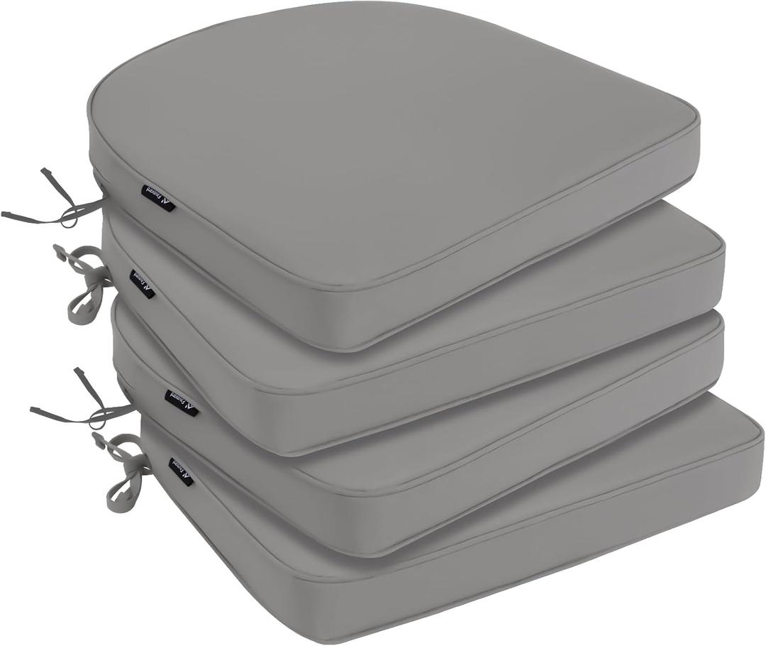 Favoyard Outdoor Chair Cushions 17"x16"x2" Set of 4 Waterproof Seat Cushion for Patio Furniture with 3Year Fade Resistant Removable Cover Attach Straps Hidden Zipper Round Corner for Yard Garden