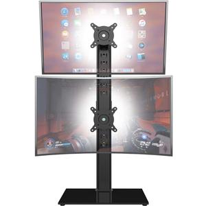 Dual Monitor Stand - Vertical Stack Screen Free-Standing Monitor Riser Fits Two 13 to 34 Inch Screen with Swivel, Tilt, Height Adjustable, Holds One Screen Up to 44Lbs (Black)
