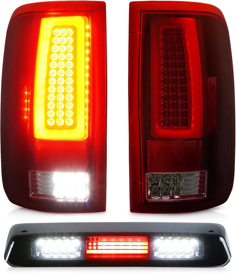 Tail Light + 3rd Third Brake Cargo Lamp for 2004 2005 2006 2007 2008 Ford F-150, High Mount Stop Light Rear LED Taillight Assembly, FO2800182 FO2801182 5L3Z13404CA 6L3Z13404BA 4L3Z13404AA 166-00376AR (Red Lens)