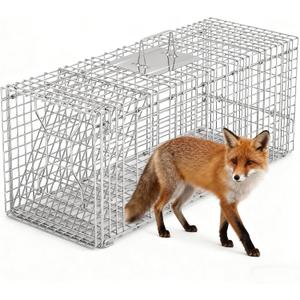 Humane Animal Trap Cage Collapsible Cat Trap Cage Live Animal Rodent Cage with Galvanized Wire for Raccoons Beavers Groundhogs Armadillos