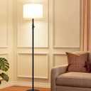 Upgraded Dimmable Floor Lamp for Living Room,1000 Lumens Bulb Included, Modern Floor Lamps Simple Design with Linen Shade, Tall Standing Lamp for Bedroom Office Dining Room, Black Pole Lamp