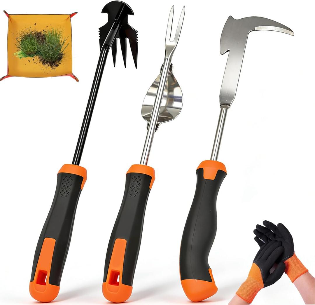 5 Pack Weed Puller Tool, Stainless Steel Manual Hand Weeding Tool Set for Weed Removal, V-Shaped Digger, Crack Weeder Tool, 4 Teeth Gardening Tools for Garden, Patio, Sidewalk, Driveway, Pavers, Lawn