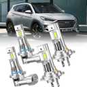 LED Headlight Bulbs for Hyundai Tucson 2019-2021, 9005 High Beam, H7 Low Beam, 6500K White, 22000LM, 400% Brighter, 4-Pack with Built-in Fan