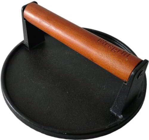 Firsgrill Cast Iron Grill Presses with Wood Handle (Round w Flat Bottom)