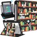 Kidcube for Kindle Fire HD 8/8 Plus Tablet Case - 10th/12th Generation (2020/2022) 8" Women Girl Folio Cover with Pencil Holder Cute Cartoon Cat Kawaii Rotating Stand Cases for Amazon Fire HD 8/8 Plus (6-Cat Bookshelf)