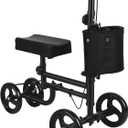 All Terrain Foldable Knee Scooter Walker - Adjustable Medical Crutch Alternative with Storage Bag & Shock Absorption, Ideal for Foot, Ankle, or Leg Injuries Black