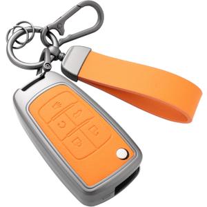 Key Fob Cover with Heavy-duty Keychain for Chevy Equinox Camaro Cruze Impala Malibu Sonic Terrain (Orange)