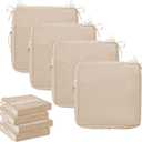 IPYNBAP 19x19x3 Inch Outdoor Chair Cushion Cover Set of 4, Water-Resistant & Fade-Resistant Patio Seat Cushion Cover, Replacement Cushion Covers for Chairs with Handle and Ties, 4 Pack, Beige