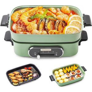 Joydeem 3-in-1 Electric Hot Pot, Multi-use Shabu Shabu Pot with Grill Pan & Steamer, Non-stick Ceramic Oil Coating, UL Listed, JD-HG9088G, Green
