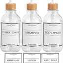 Shampoo and Conditioner Dispenser-Set of 3-16 oz Reusable Pump Bottle Dispenser for Bathroom with 6 Waterproof Stickers - Empty Plastic Refillable Containers for Shower (Clear-6 Regular Font Labels)