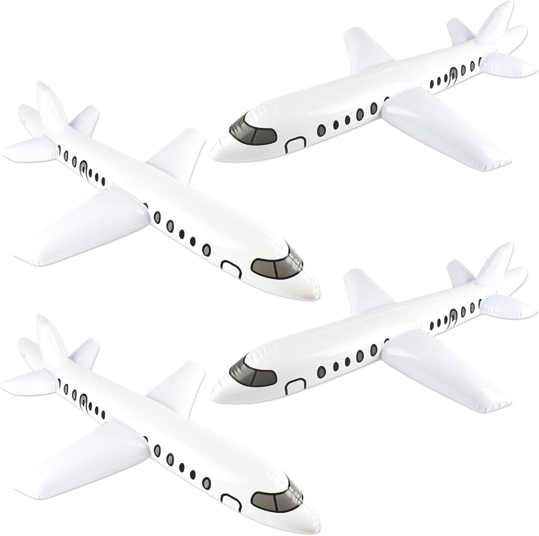 4 Pcs 40 Inch Blow Up Airplane Plane Toys White Large Inflatable Airplane Balloon for Aviation Themed Party Birthday Party Gifts Swimming Pool Decorations,2 color (white)