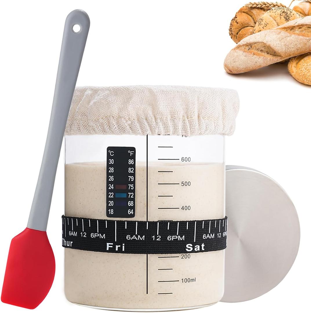 Sourdough Starter Glass Jar, 26 OZ Large Wide Mouth Jar for Sour Dough Starter, Easy to Use Sourdough Bread Baking Supplies Kit for Beginners and Pro, 1 Pack