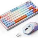 BlueFinger 75% Wireless Gaming Keyboard and Mouse with Smart Display, Rechargeable Light Up Wireless Keyboard with Knob Control, RGB Backlit Gaming Mouse for Mac Laptop Computer PC Gamer (White)