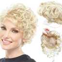 9" Natural Fluffy Human Hair Topper for Women,Short Curly Top Hairpieces Toupee Clip in Blonde Wavy Hair Topper Wiglets Hairpieces for Thinning Hair (613#)