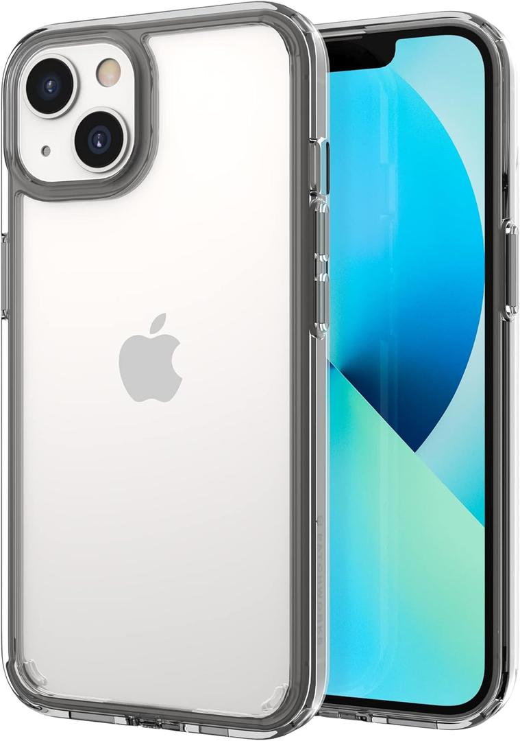 PATCHWORKS Lumina Designed for iPhone 13 5G Case 6.1 inch (2021) Diamond Crystal Clear Never Yellow Shockproof Hard Back Slim Thin Protective Soft Flexible Protector Transparent - Black