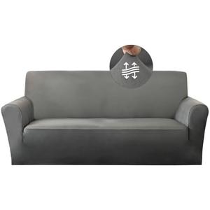 YOUR MOON Stretch Sofa Cover Slipcover, Soft Couch Cover for 2 Cushion Couch Sofa, Washable Furniture Protector Sofa Covers with Elastic Bottom for Kids, Pets (Medium, Gray)