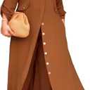 CHICME Womens 2 Piece Casual Outfits Long Sleeve Button Down Longline Shirt and Wide Leg Pants Set Lounge Set, Small