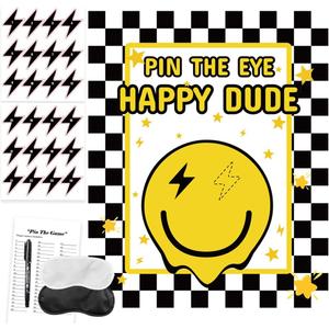 ONE Happy Dude Party Games Pin The Eye on The Dude Kid Game for Smiley Face One Cool Dude 1st Birthday Party Decorations Favors Supplies 24 Sticker