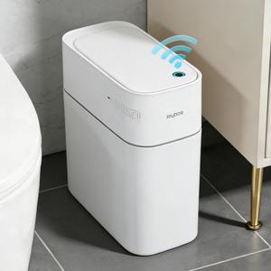 JUDRDO 3.5 Gallon Slim Automatic Trash Can for Bathroom,Touchless Diaper Trash Can with Trash Bag Auto-adsorption Technology,Motion Sensor Diaper Garbage Bins for Bedroom Office Kitchen Toilet (White-n21)