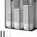 Honeydak Metal Cup and Lid Holder Wall Mount Portion Sauce Lid Organizer Holder 3 Compartments Fits 2 to 5.5 oz Cup Dispenser Storage for Kitchen Counter Restaurant Coffee Bar Stations, Black