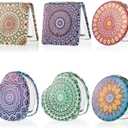 Mandala Design Pocket Mirror Mini Travel Makeup Purse Compact Accessories Beauty Magnifying Double Sides Pocket Mirror Portable Handheld Folding PU Leather Supply for Women(6 Pieces)