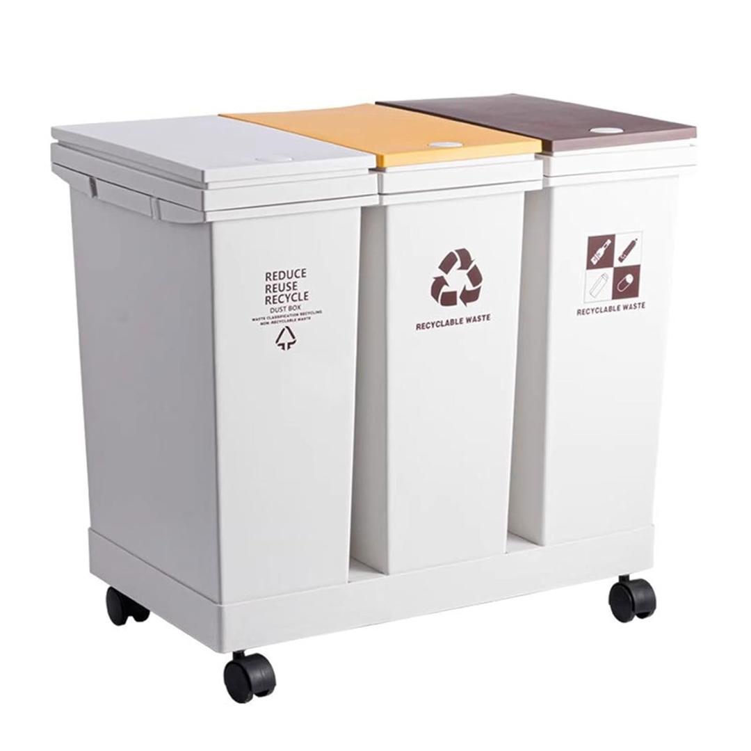 Multipurpose Plastic Classified Double-Bucket Trash can Household Press-Open lid Wheeled Large-Capacity Square for Office(Medium)