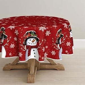 Horaldaily Christmas Tablecloth 60×60 Inch Round, Snowman Red Washable Table Cover for Party Picnic Dinner Decor