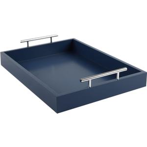 JJSQYLAN Wooden Serving Tray with Handles Rectangle Breakfast Tray for Coffee Table Decorative Ottoman Tray 16x 12 for All Occasion's (Blue)