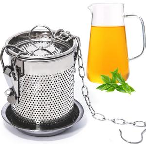 Large Tea Infuser for Loose Leaf Tea with Drip Tray, Stainless Steel 10oz Tea Pitcher Teapot Strainer and Steeper, Reusable Spice Diffuser Basket Cooking Filter
