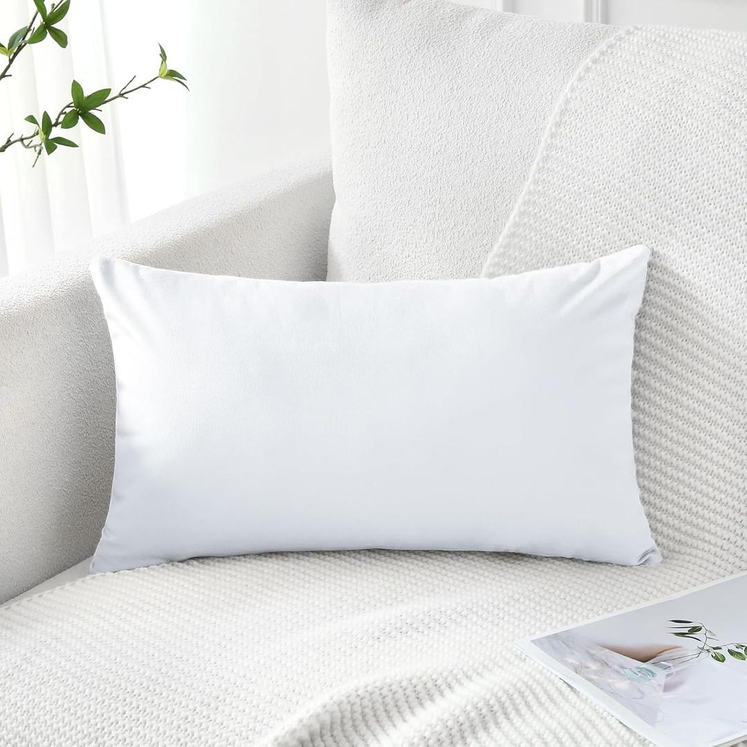 Artscope Set of 1 Luxury Velvet Pillow Covers Only Decorative Rectangle Pillowcases Soft Solid Cushion Cases for Couch Sofa Bedroom Car Decor 12x20 Inch White (ONLY Cover)