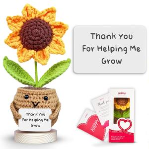 Gossby Teacher Appreciation Gifts - Thank You for Helping Me Grow - Mother's Day, Birthday, Graduation, End of Year, Thank You, Teacher's Day Gift from Student - Handmade Positive Sunflower Crochet