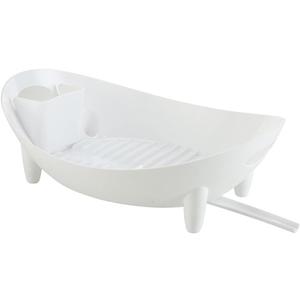 Dish Drying Rack Oval Shaped Drainer with Utensil Holder Plate Bowl Cutlery Storage Container Vegetable Basket Kitchen Counter Cabinet Organizer Utensil Holder Plate Bowl Basket, White