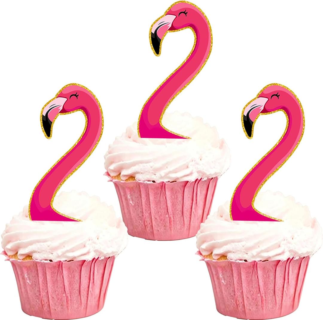 24Pcs Flamingo Theme Cupcake Toppers Pink Flamingo Picks, for Tropical Luau 2nd Birthday Two Wild Baby Shower Party Supplies