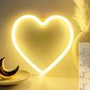 LED Light Neon Sign Room Decor - Yellow Night Light for Valentines Day - Hanging USB/Battery Operated Heart Lights for Window (Warm White)