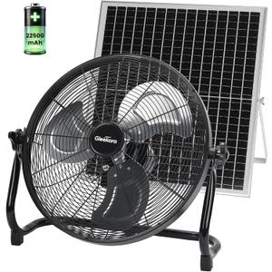 16'' Solar Powered Fan with 35W Solar Panel, Rechargeable Battery Operated Floor Fan with 23FT Cable, Cordless Portable Outdoor Fans for Home, Camping, Chicken Coop, Greenhouse, Power Outages