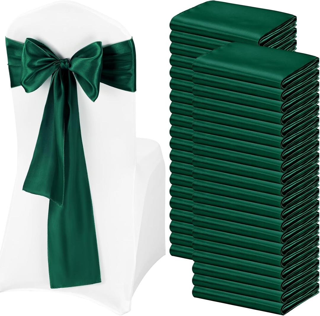 Pesonlook 120 PCS Forest Green Satin Chair Sashes Bows,Satin Chair Sashes Universal Chair Cover for Wedding Reception Restaurant Event Decoration Banquet,Party,Hotel Event Decorations (7 x 108 inch)