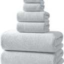 REDKISS 6 Piece Premium Towel Set, 2 Bath, 2 Hand, and 4 Wash Cloths, Ultra-Fiber Coral Fleece, Highly Absorbent Towels for Bathroom, Gym, Hotel, and Spa, Ideal for Everyday use, Light Grey