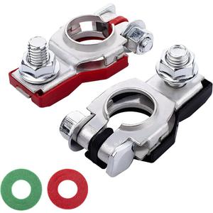 Battery Terminal Connector, Corrosion Resistant Top Post Battery Terminal Clamps with 2 Washers, Universal Positive & Negative Auto Cable Terminals Adapter for SUVs, Motorcycles (1 Pair)